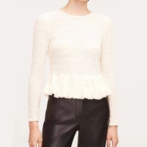 Rebecca Taylor Cream Floral Lace Peplum Blouse